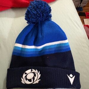 MACARON Scotland Rigby Blue and Navy Pom-Pom beanie Hat